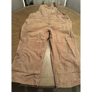 Men’s REED Bibbed Overalls Khaki Fire Hose Fabric Work Farm 46 X 28 Distressed